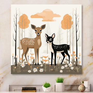 Nursery art deer family in the woods - Deer Home Decor Art